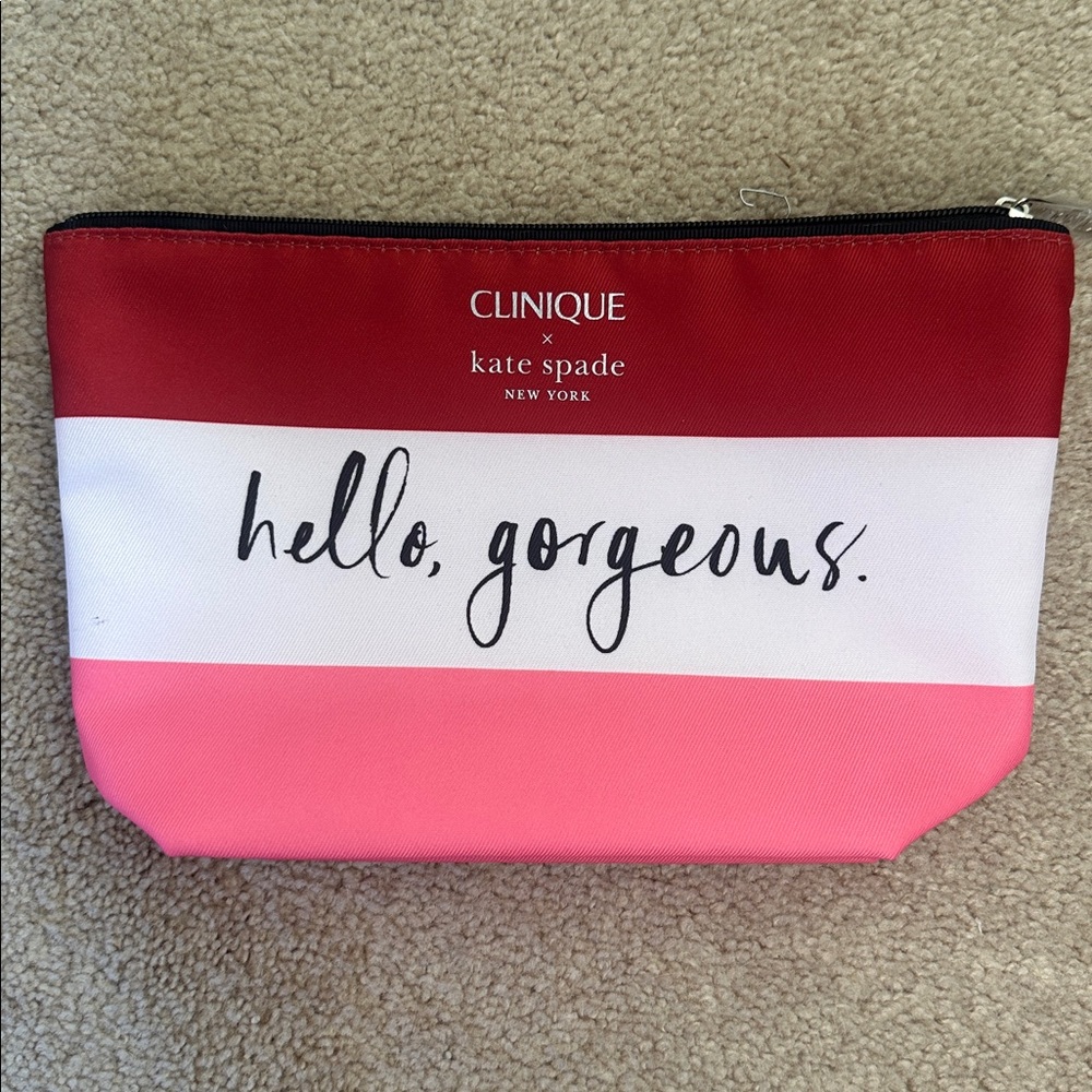 Clinique X Kate Spade New York hello gorgeous cosmetic bag red white pink